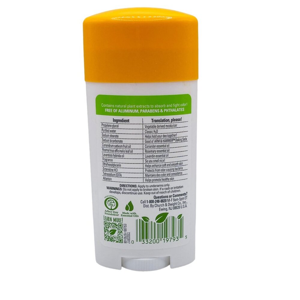 Pack Of 2 Arm & Hammer Essentials Deodorant Aluminum-Free Rosemary Lavender 2.5 - Picture 3 of 3